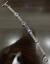 KDB Amethyst Chain Bracelet Signed Sterling Silver By Artist Byzantine Toggle