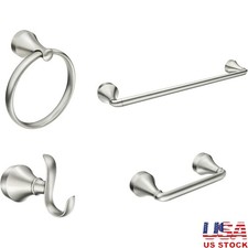 Brushed Nickel Bathroom Towel Bar Tissue Holder Towel Ring Robe Hook Set New