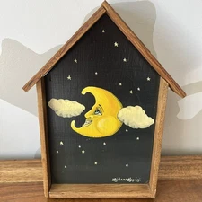 RICHARD KAPUGI Signed View From the Birdhouse Moon Painting on Wood Idaho