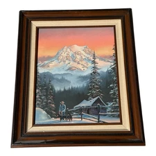 Robert Walton Signed Winter Cabin Landscape Painting 27"x24"