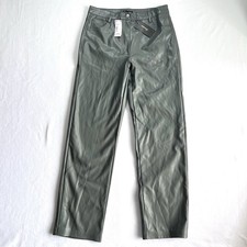 NWT Shinestar Womens Sage Gray Faux Leather Pants L High Waisted Vegan Pleather