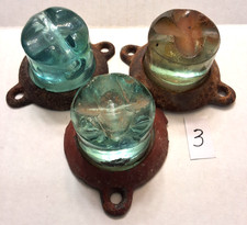 OLD ORIGINAL AQUA GLASS LIGHTNING ROD WEATHERVANE INSULATORS W/ BRACKETS X 3 #3