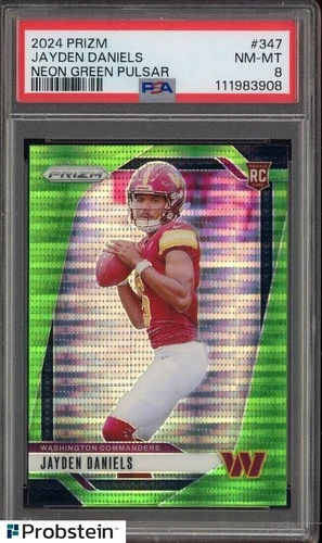 2024 Prizm Jayden Daniels Neon Green Pulsar Rookie Refractor PSA 8