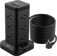 Power Strip Tower with USB Ports, Surge Protector with USB Ports, 12 AC and 4 US