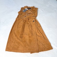 Kendall + Kylie Faux Suede Sleeveless Trench Dress XS Belted Brown NEW