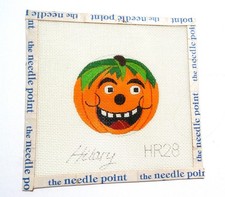 Needlepoint Hand Painted Canvas Artist Signed Hilary "Pumpkin Ornament" HR-28