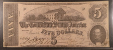 1862 $5 CSA CONFEDERATE STATES OF AMERICA NOTE