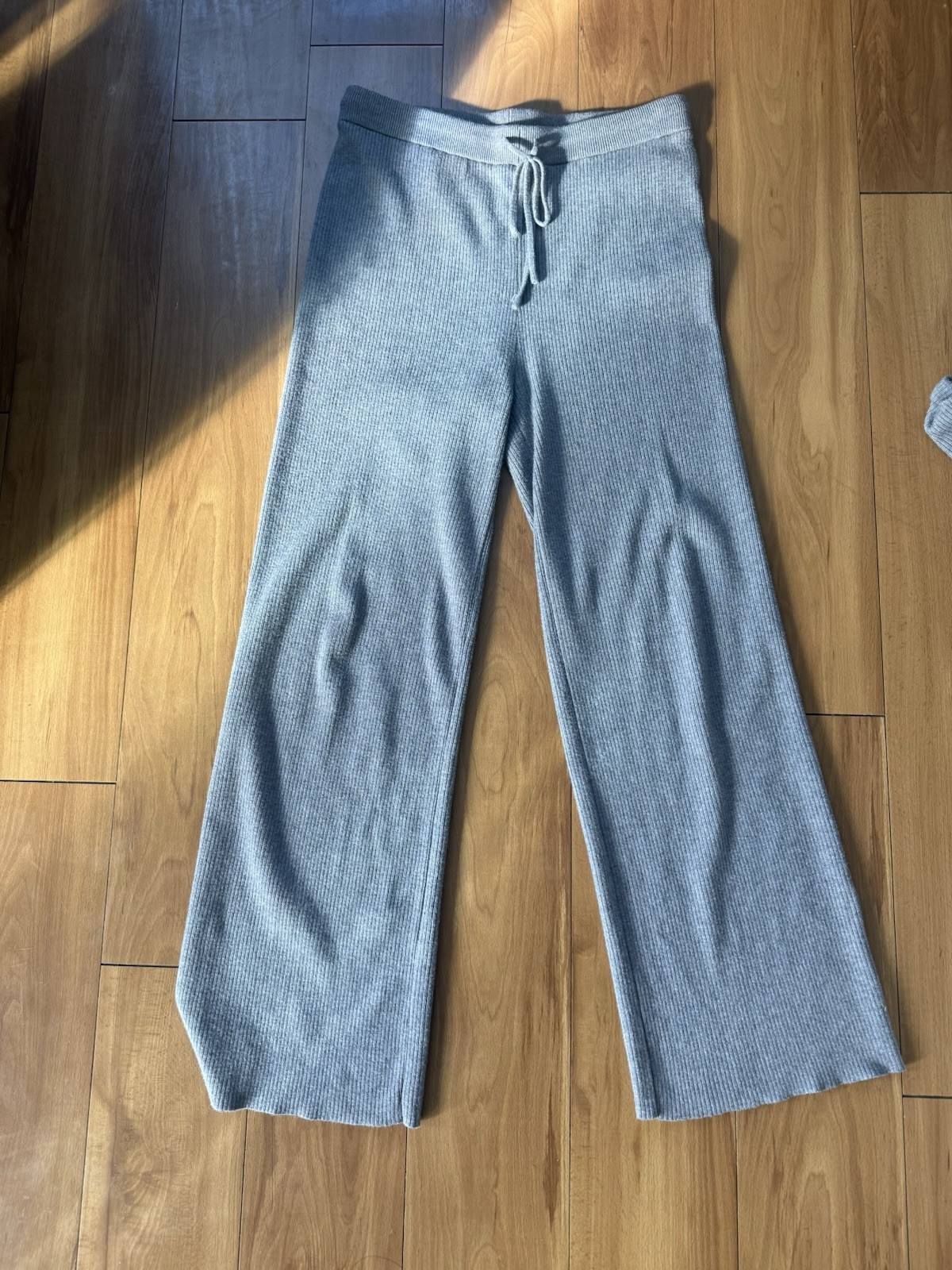 2 Piece Cozy Loungewear Set - Gray Ribbed Knit Long Sleeve & Wide Leg Set XL