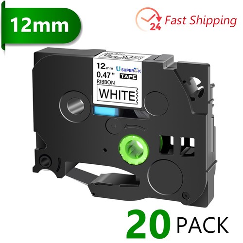 20pk TZe-R231 TZ-R231 Ribbon Tape 12mm 0.47 Black on White for Brother ...