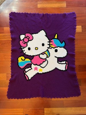 Hello Kitty On Unicorn Purple Crochet Lap Blanket 38''x 50''
