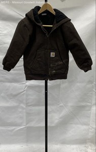 Carhartt Kids Brown Canvas Hooded Active Jacket Quilted Lined Size S 7-8