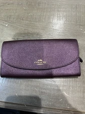 COACH Slim Envelope Wallet in Metallic Crossgrain Leather F23255 Plum