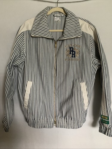 PUMA X RHUIGI T-7 SUMMER BOMBER JACKET 620884-56 MENS L INKY BLUE COTTON STRIPE - Afbeelding 1 van 4
