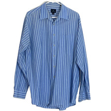 Kenneth Cole Reaction Shirt Men XL 17 Blue Button up Dress Striped