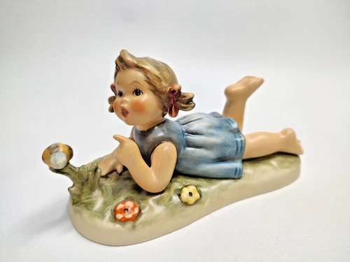 Vintage Hummel Sum Sum Miss Beehaving Barefoot Girl Laying in Garden #2105 5"L