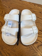 USA Made Double Buckle Womens White Sandals Slides Waterproof Size 9 New