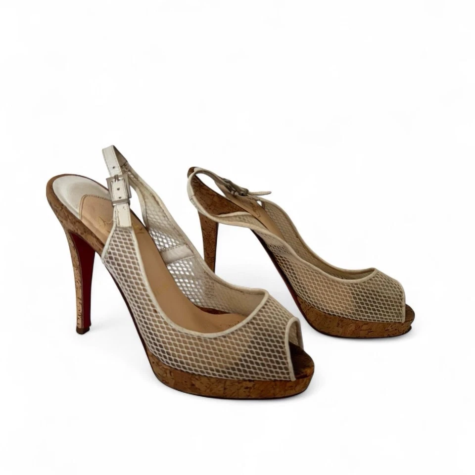 Christian Louboutin Tacones de Malla de Corcho 38 / EE. UU. 7,5-8 | Suela Roja Rara Foto 3 de 4