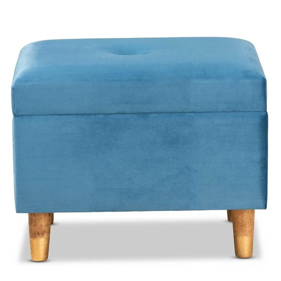 Baxton Studio Elias Sky Blue Velvet and Brown Finished Wood Storage Ottoman - Image 4 of 4