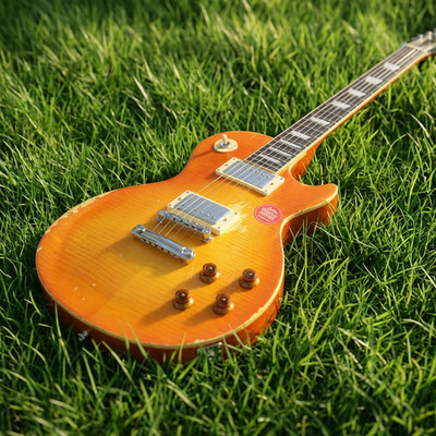 Electric Guitar LP Yellow Vintag Flame Maple Top Chrome Part HH Pickup 6 String