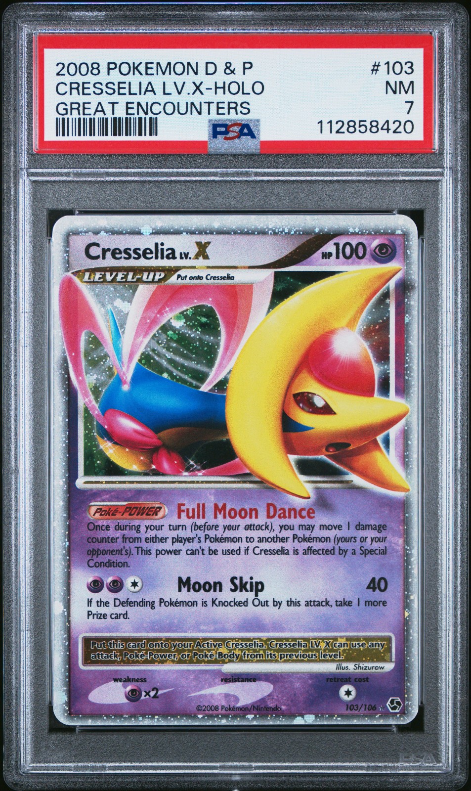 2008 POKEMON GREAT ENCOUNTERS CRESSELIA LV X #103 ULTRA RARE PSA 7 NM #112858420