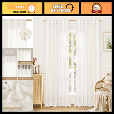 Natural Linen Semi-Sheer Curtains 84" Long, 2 Panels, Light Filtering Drapes for