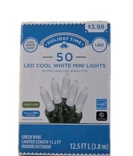 NIB HOLIDAY TIME 50 LED COOL WHITE MINI LIGHTS GREEN WIRE CHRISTMAS WEDDING