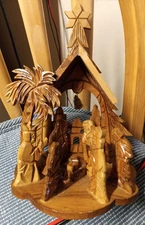 Hand Carved Olive Wood Nativity Scene Manger Creche Christmas 8" 7 figures +