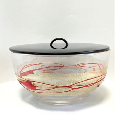 Glass Water Container Koichi Terui Black Lacquer Lid Used Kutani Style