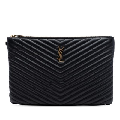 Saint Laurent Chevron Leather Monogram Document Holder Abendtasche Schwarz