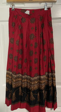 Vintage 80s Koret Bold Red/Black Print Flowing Swinging Skirt Midi Skirt Size 10