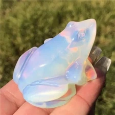 Natural Opal Quartz Crystal Lucky Frog Carved Gemstone Statue Energy Decor US