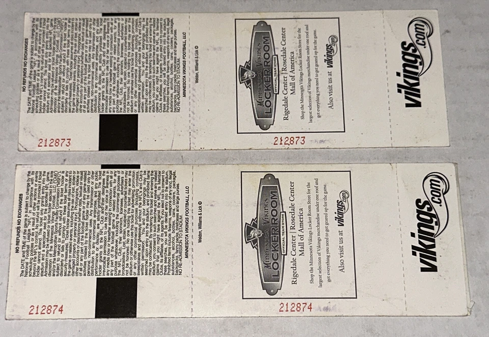 Boleto completo de los Houston Texans Minnesota Vikings Adrian Peterson TD del 2/11/08 Foto 2 de 2