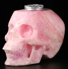 Huge 5.0" Pink Aragonite Carved Skull, Super Realistic, Crystal Healing