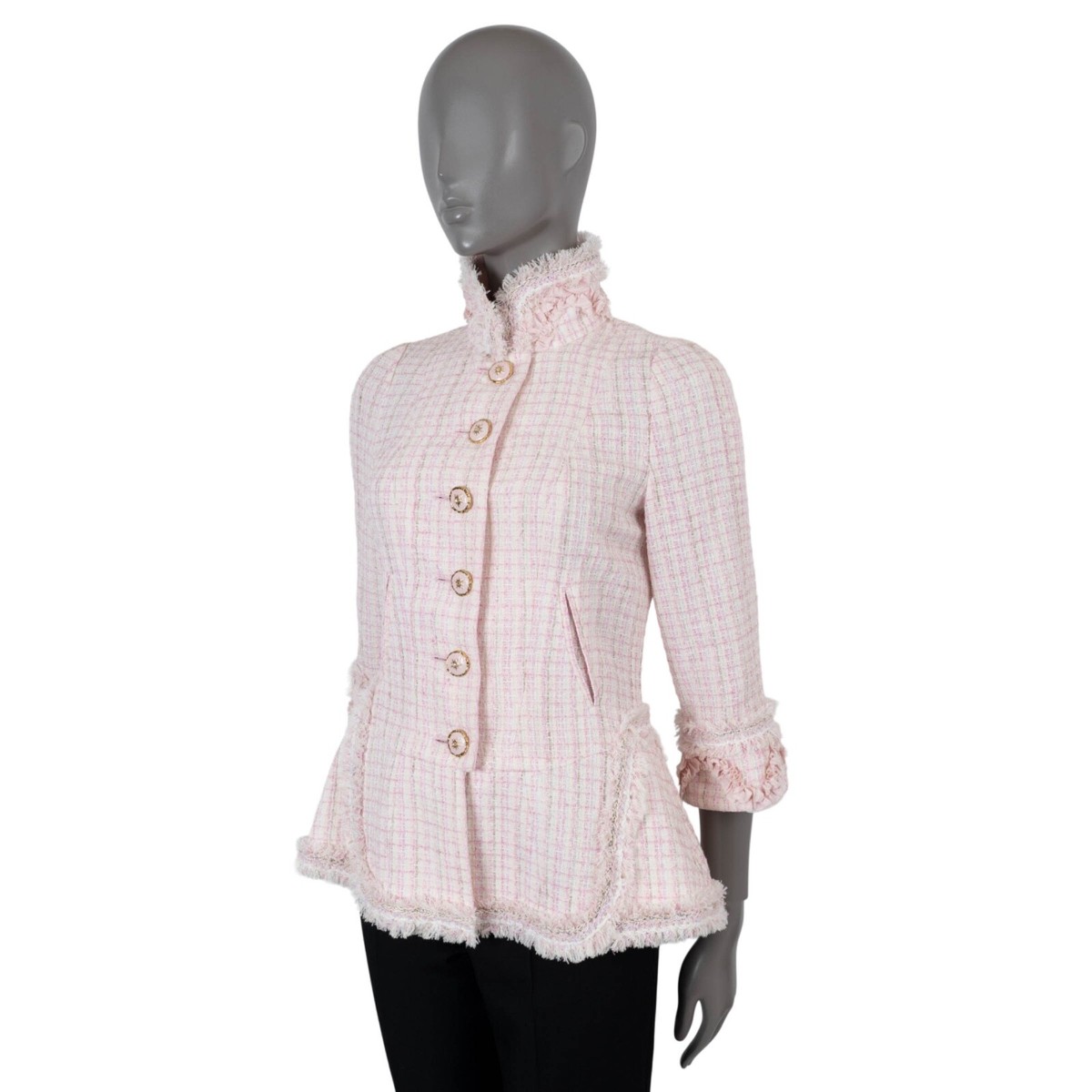 70215 auth CHANEL pink & white 2013 13C VERSAILLES FRINGE
