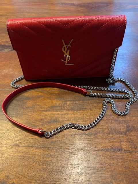 ysl envelope chain wallet in grain de poudre embossed leather