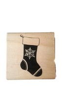 Christmas Stocking Holiday Star Snowflake Rubber Stamp Wood Mount NEW