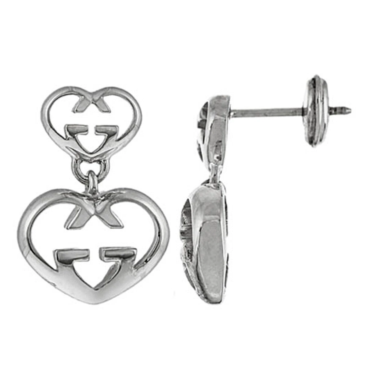 Boucles d'oreilles GUCCI imbriquées G coeur balançoire argent 925 accessoires pour femmes