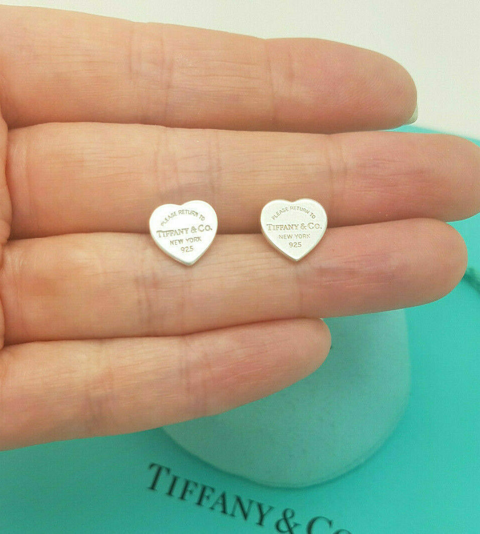 Return to Tiffany & Co. Silver 10mm Mini Heart Stud Earrings, RRP £275, boxed image 8