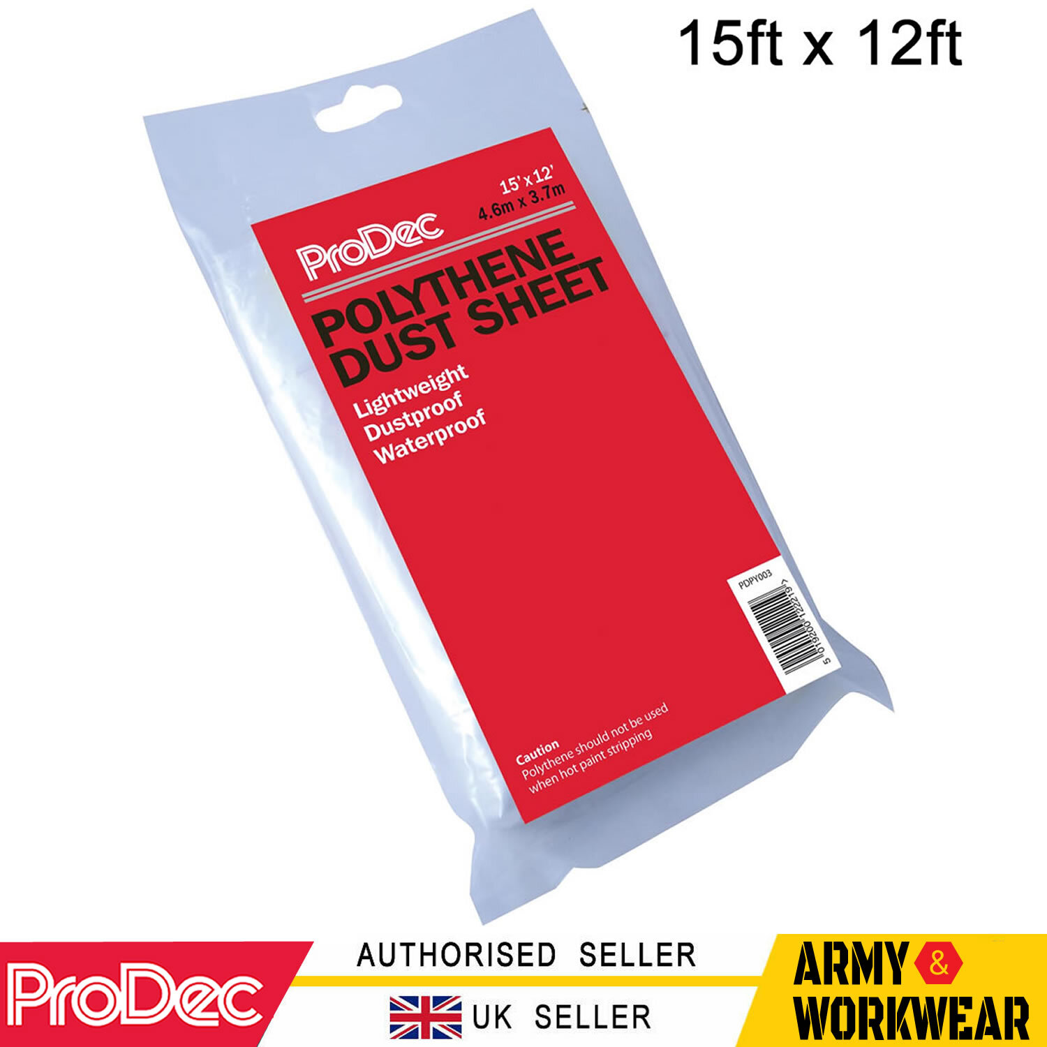 Prodec 15ft x 12ft Polietilene Polvere Foglio 4.6m X 3.6m Decorativi Cover