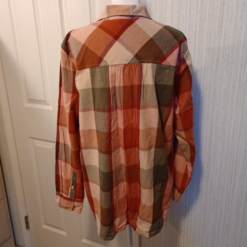 Time and Tru Women's Flannel Shirt Size L Brown Plaid Cowgirl Western Button EUC - Picture 2 of 14