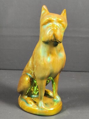 Zsolnay Hungary boxer dog 5 1/2'' figurine metallic iridescent green glaze chip