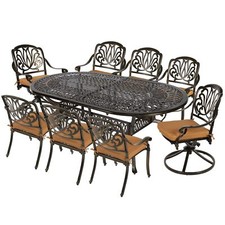9-Piece Outdoor Patio Dining Set W/ 2 Swivel Chairs, 6 Stationary, 1 Oval Table