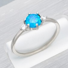 5mm Round Blue Fire Opal Silver Jewelry Simple Women Solitaire Ring Size 6 7 8 9