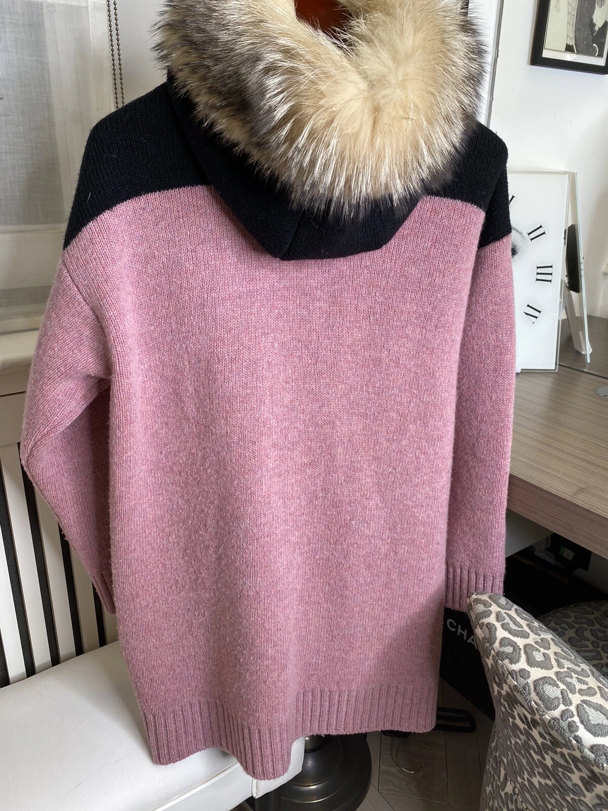 PRADA giacca bomber oversize (38 48) lana con pelliccia sul cappuccio (38 taglia Italia)