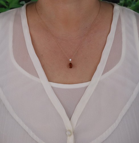Pendant Only 10k Yellow Gold Natural Orange Mexican Opal and White Topaz Pendant - Picture 4 of 8