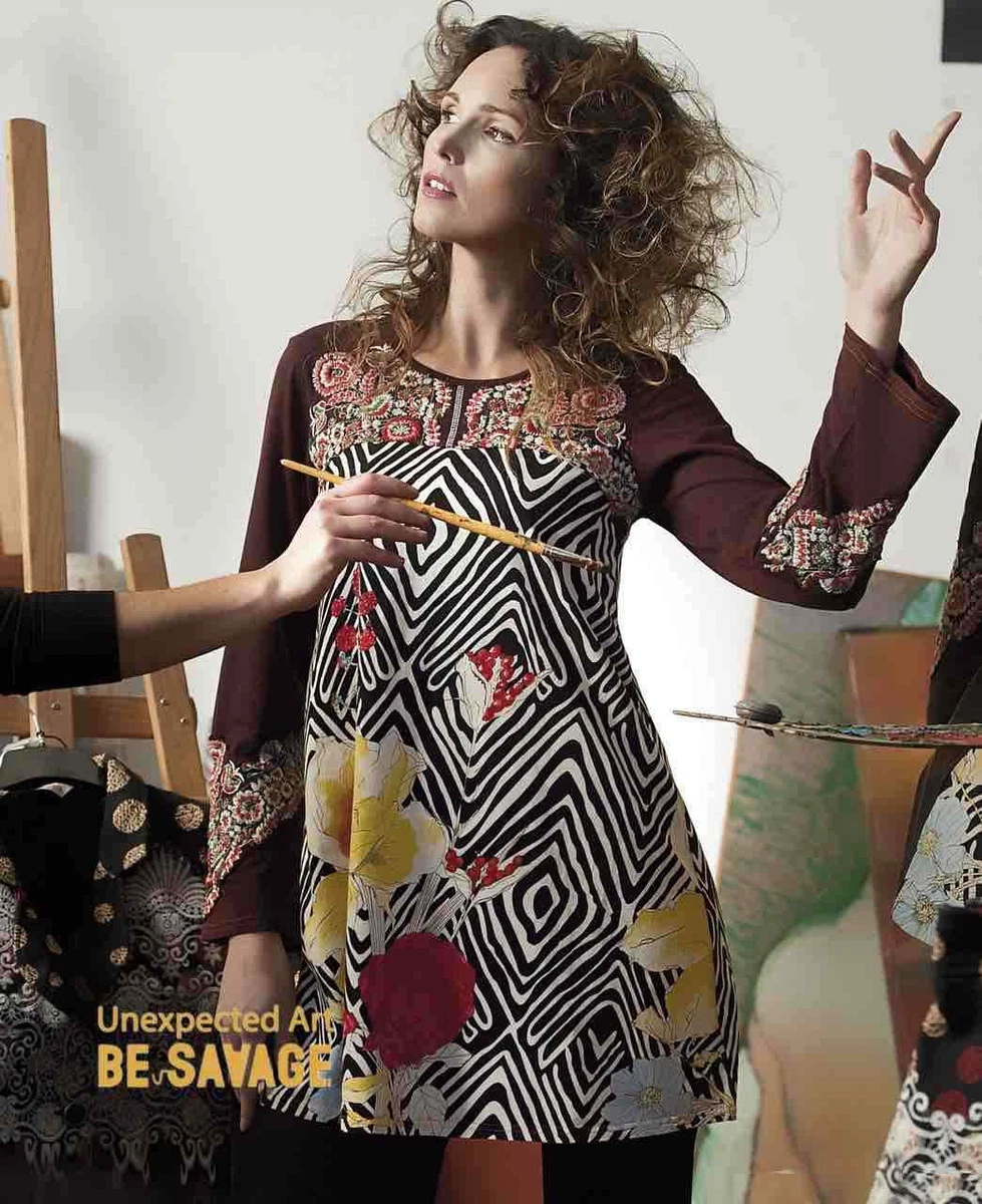 Tunique Femme Savage Culture Brodée Multicolore - Taille 38, 100% Coton, Neuf Sans étiquettes