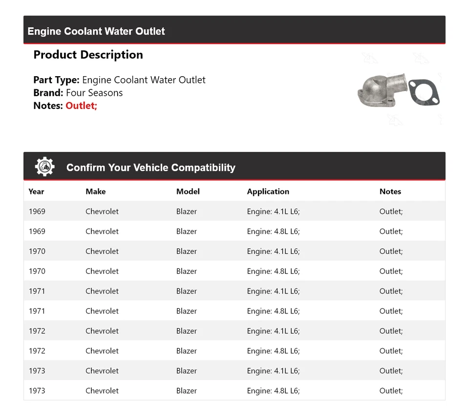 Chevrolet Blazer 1969-1973 motor refrigerante salida de agua 4 estaciones 1970 1971 Foto 2 de 4