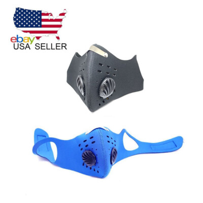 5 Neoprene Face Masks with Carbon Filter + Air Ventilation Port, Blue or Black