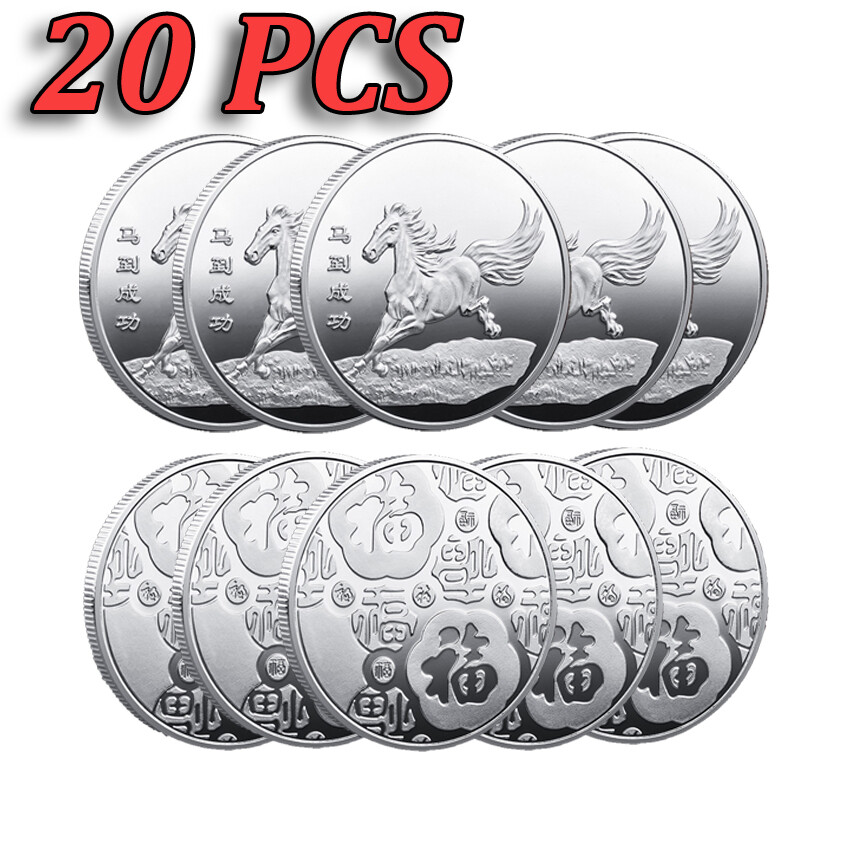20PCS Horse Coin Silver Plated Horse For Feng Shui Commemorative Challenge Coin