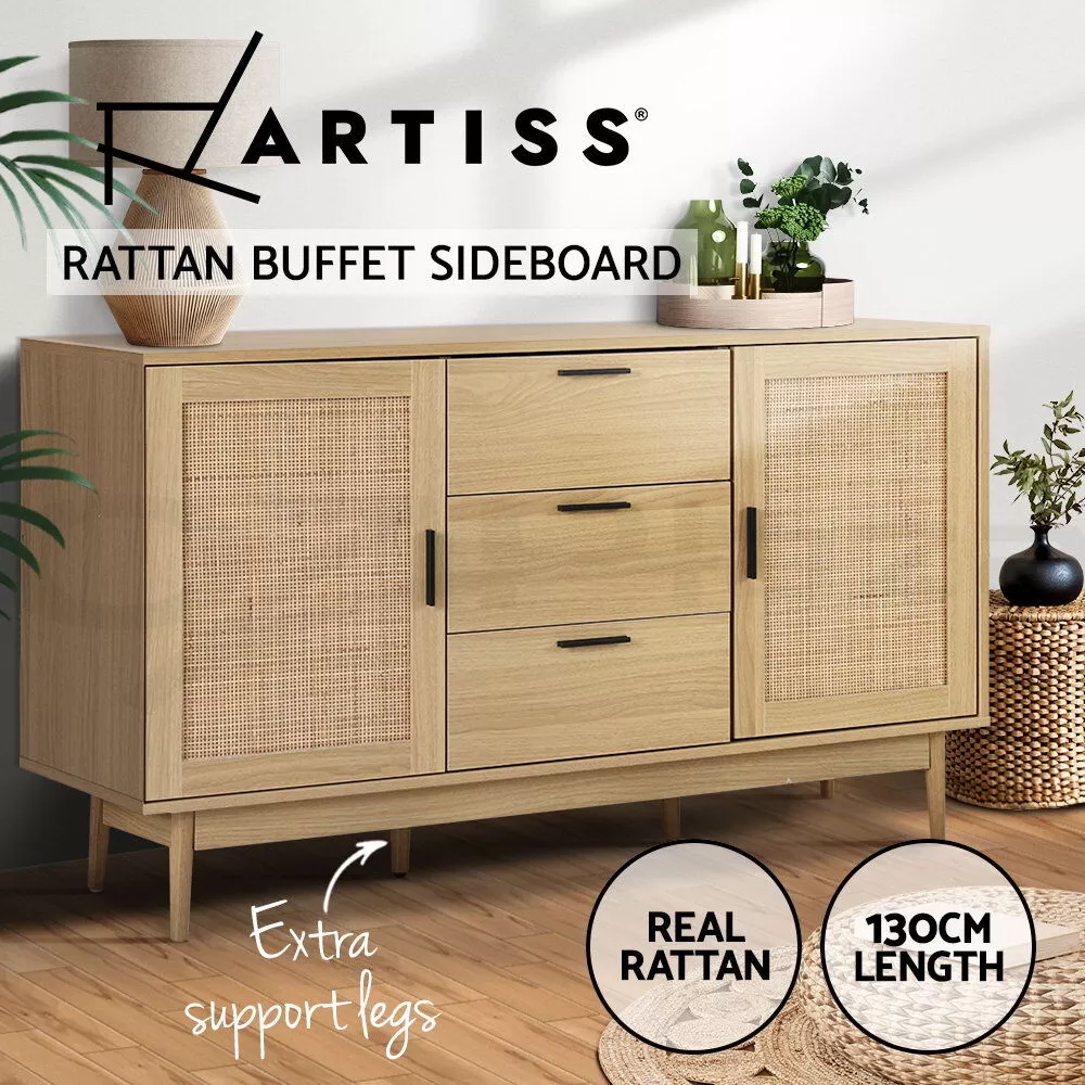 Artiss Buffet Sideboard Rattan Cupboard Cabinet 3 Drawers Pantry